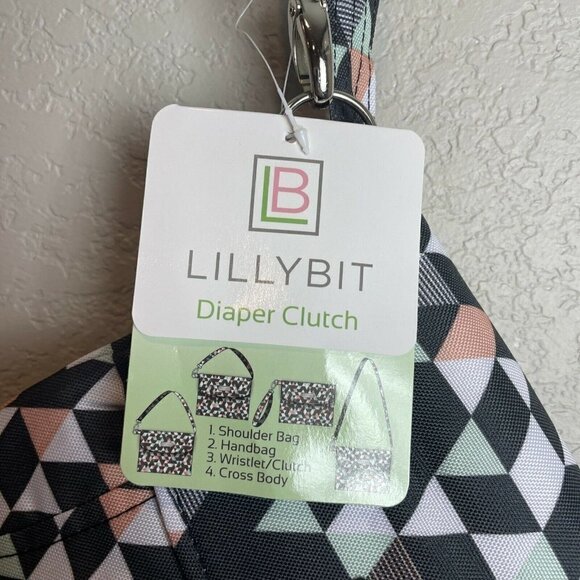 NWT Lillybit by Demdaco Diaper Clutch Bag Tote Purse Changing Pad Gray Pink - Picture 3 of 9